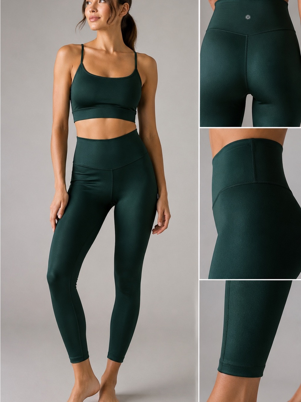 Athleta Elation Sheen Tight 7/8 Leggings Satin Dark Green Medium Petite